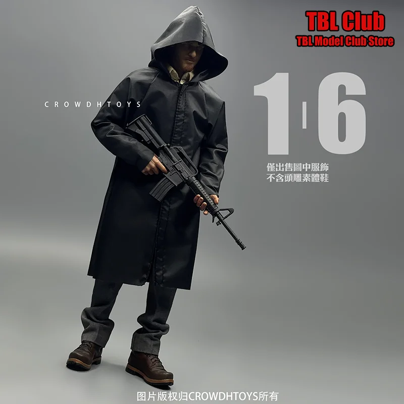 

CROWDHTOYS 1/6 Scale Male Clothes Shelter Coat Black Medium Length Style Hooded Raincoat For 12-inch Action Figure Soldier