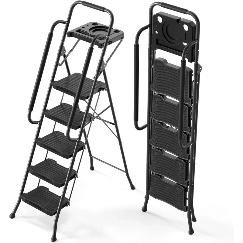 Folding Steel Ladder with Wide Pedal, Safety Ladder for Adults Home Outdoor Painting Garage Office