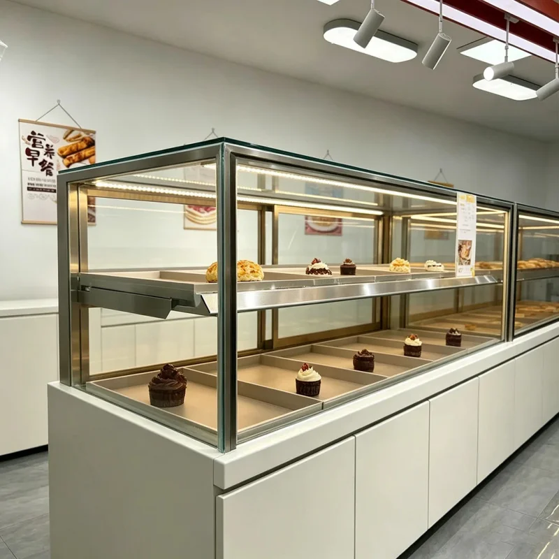 custom.Factory-made Minimalist White Linear Bakery Display Cabinet with a Robust, Design and Customisable Worktop