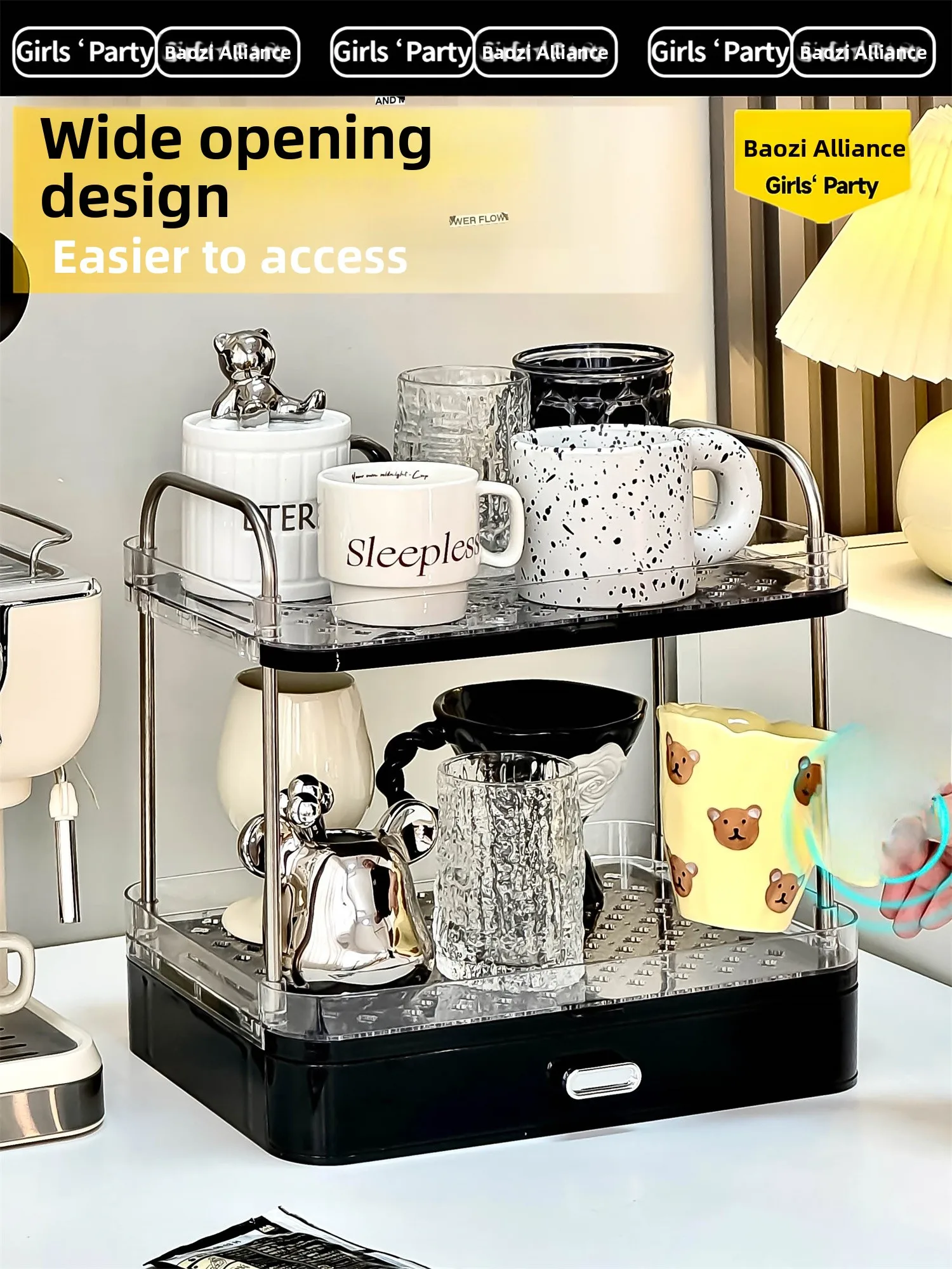 

Double Layer Drain Cup Holder Storage Ra for Water Bar Glass Tea Cup Organizer Plastic Material Non-Slip Surface