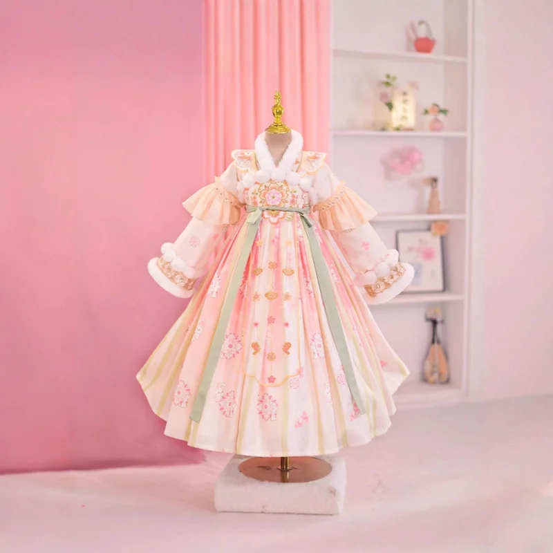 

Girls' Hanfu Long Sleeve Winter Fleece Warm Ru Skirt Baby Girl Ancient Costume Soft Tang Suit Cool Fairy Dress