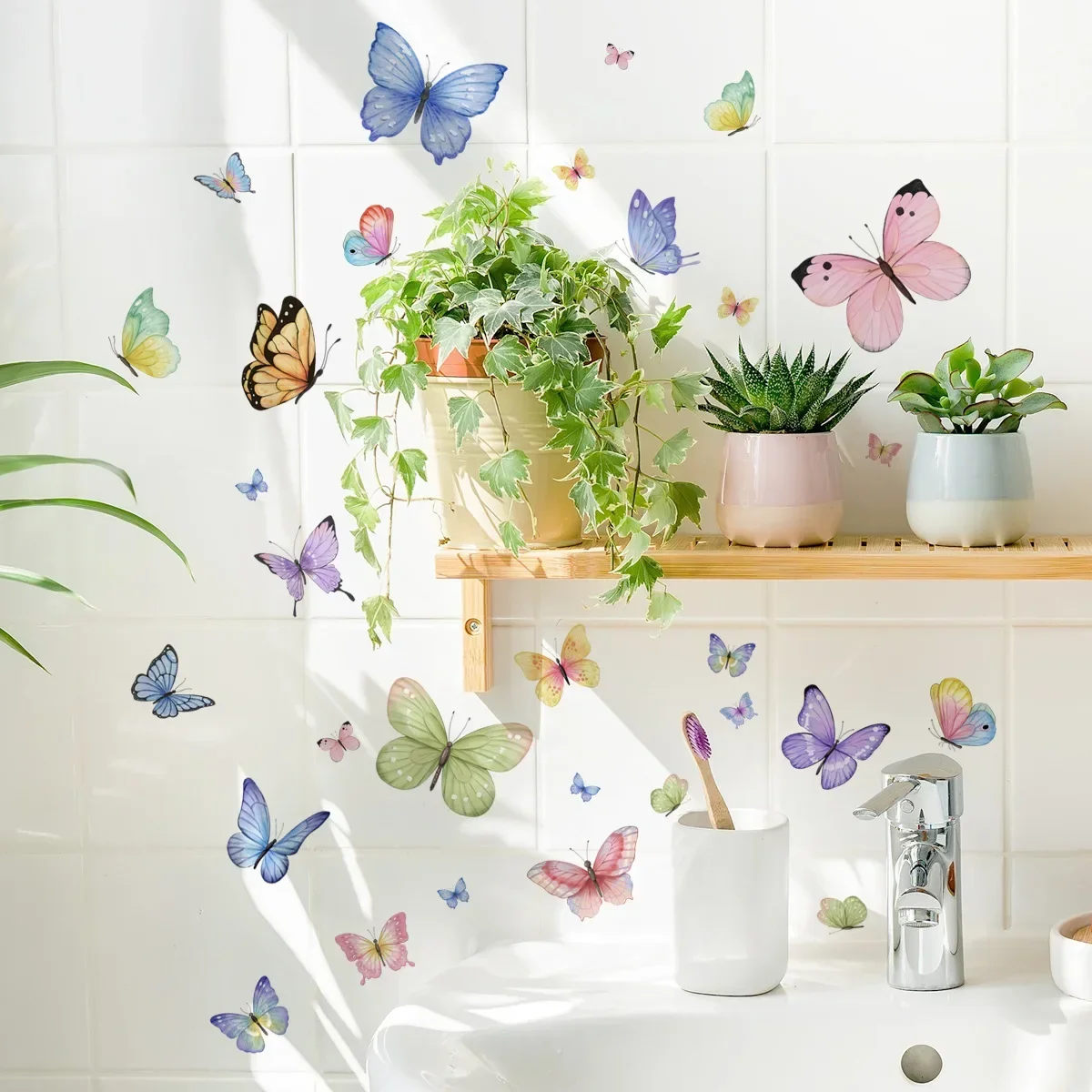 Watercolor Butterfly Wall Sticker Living Room Bedroom Background Decor Wallpaper For Home Decoration Self-adhesive DIY Decals