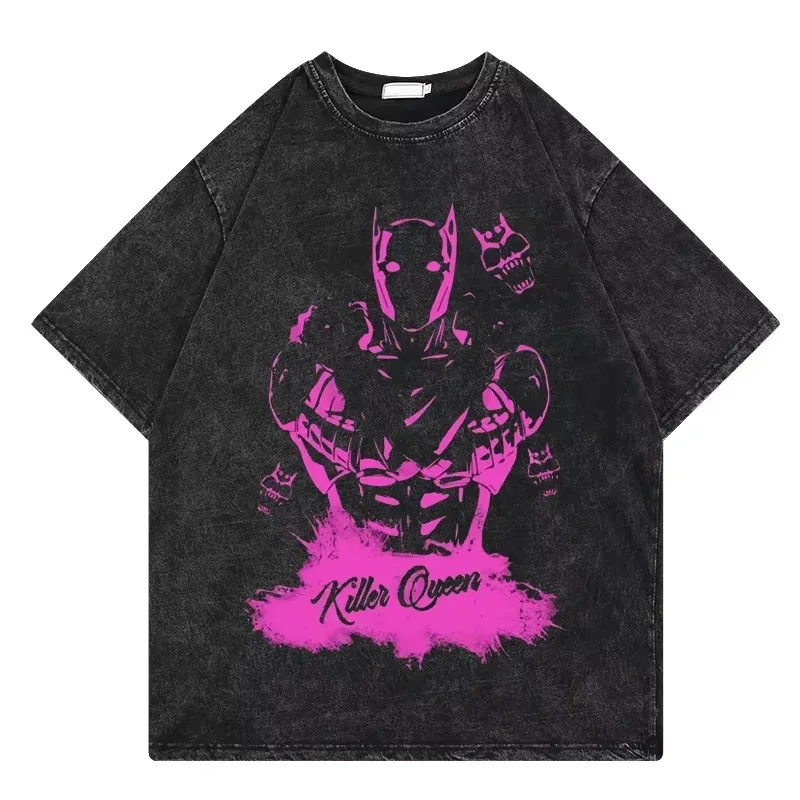 

Anime JoJo's Bizarre Adventure Kira Yoshikage Killer Queen Print Tee Men Manga T-shirts Cotton Washed T Shirt Harajuku Tshirt