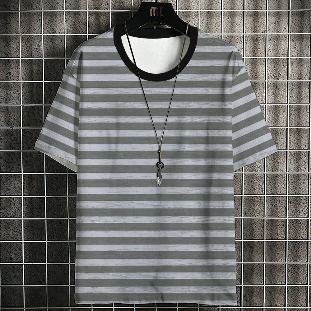 Fashion Men\'s T-shirt Stripe Pattern Classic Fashion Travel Casual Street Style Sweat-wick Quick-drying High-grade Short Sleeve