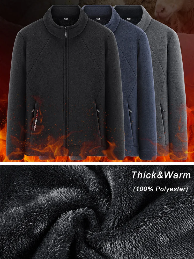 Men's Winter Fleece Jacket Outdoor Thermal Warm Coats Full Zip Up Stand Collar Hiking Training Outwear Windbreaker Plus Size 8XL