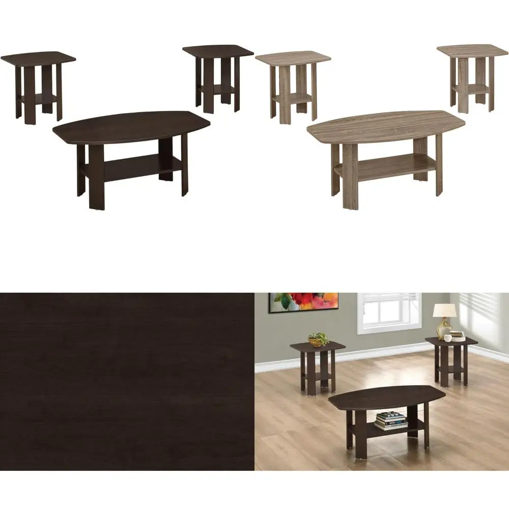 

Набор из трех предметов для кофе, торцевого и акцентного стола Monarch Specialties из коричневого ламината для переходного стиля гостиной