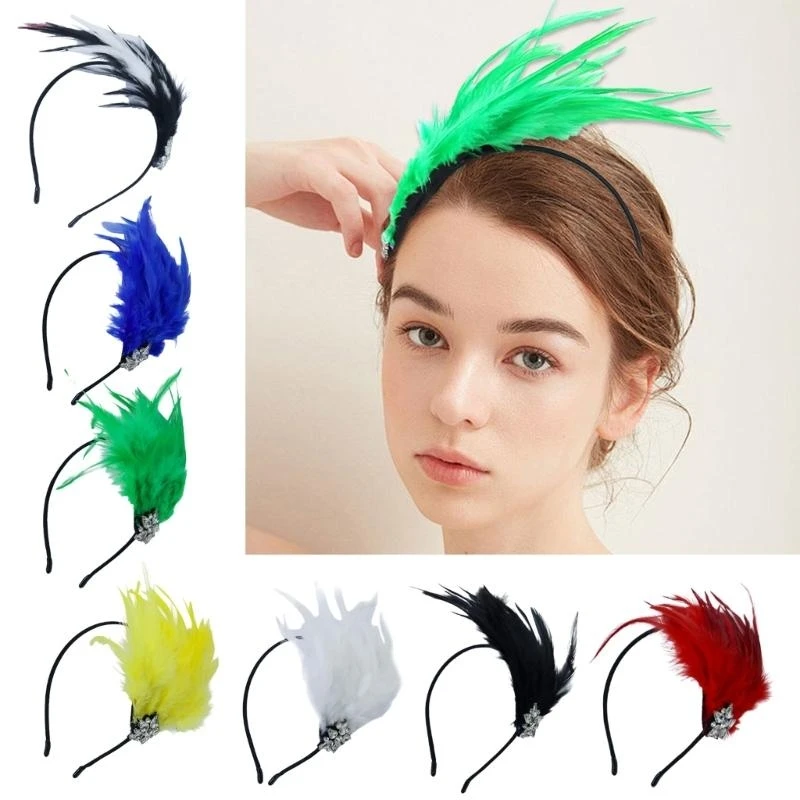 

5asd Mardi Gras Feathered Headband for Party Cosplay Costume Accessories Flapper Hairband Carnivals Party Role Play Headdress
