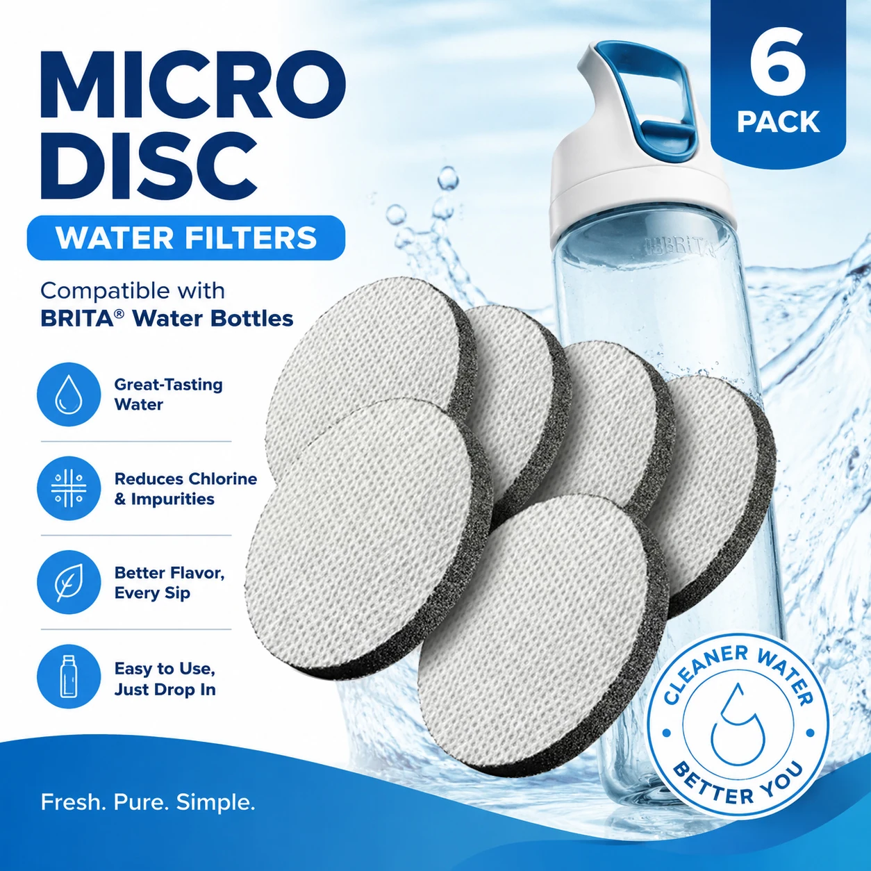 Cartucho de filtro de água MicroDiscs de substituição, pacote com 6, compatível com garrafas BRITA Fill & Go e dispensadores Fill & Serve