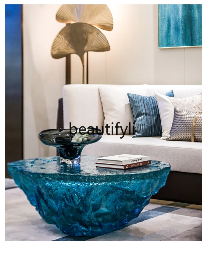 Modern simple ocean transparent resin coffee table home floor decoration artwork sculpture