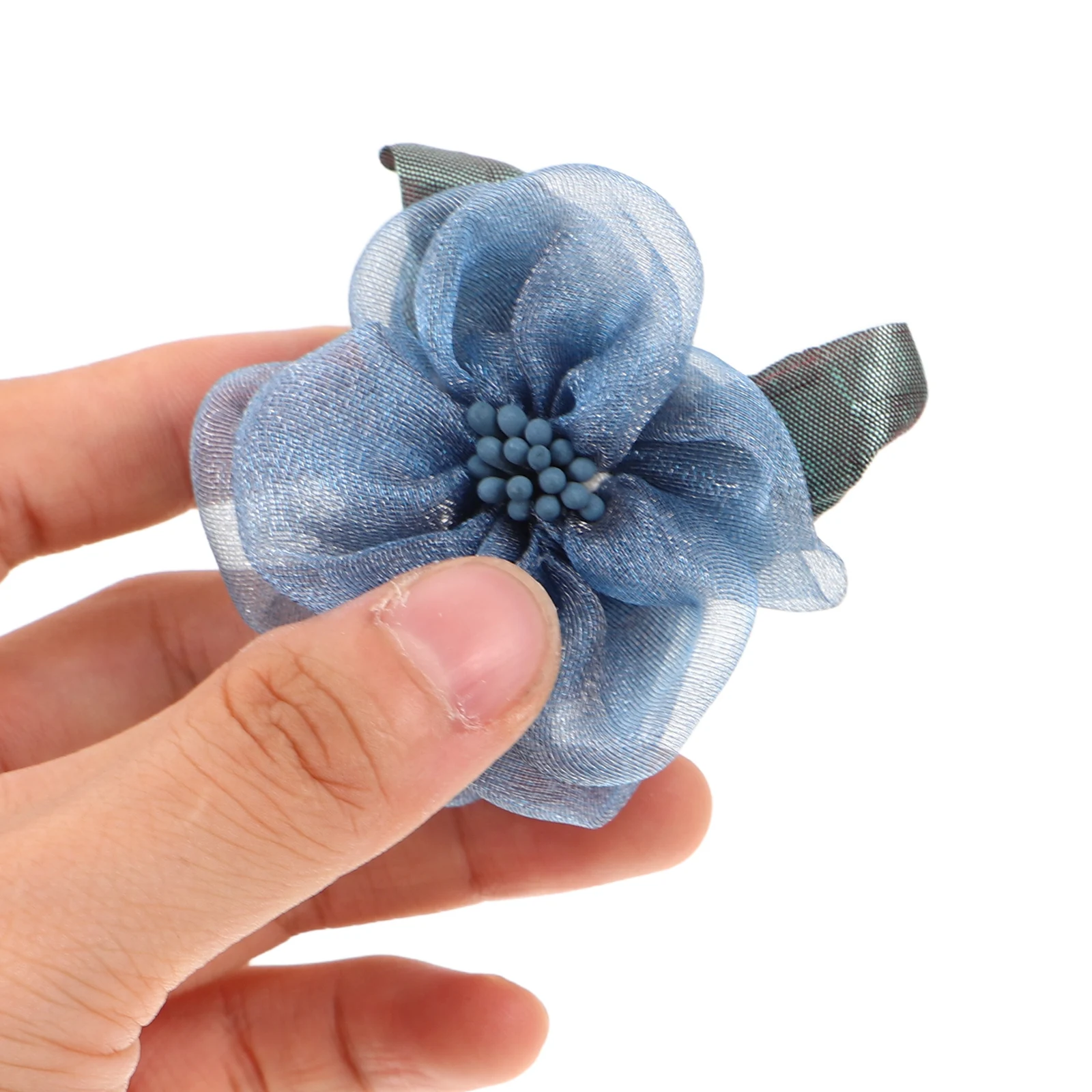 

10Pcs Handcrafted Organza Flower Heads High Realism Faux Floral Applique for Wedding Dress Headdress Craft Decoration