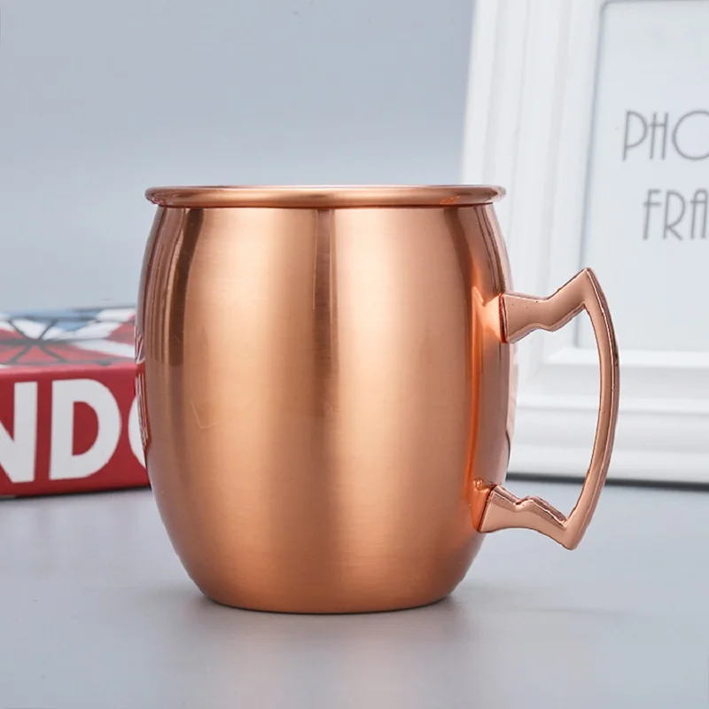 

500ml stainless steel beer mug/coffee mug with handle, copper-plated, shock-resistant,single-layer outdoor water cup/mule cup