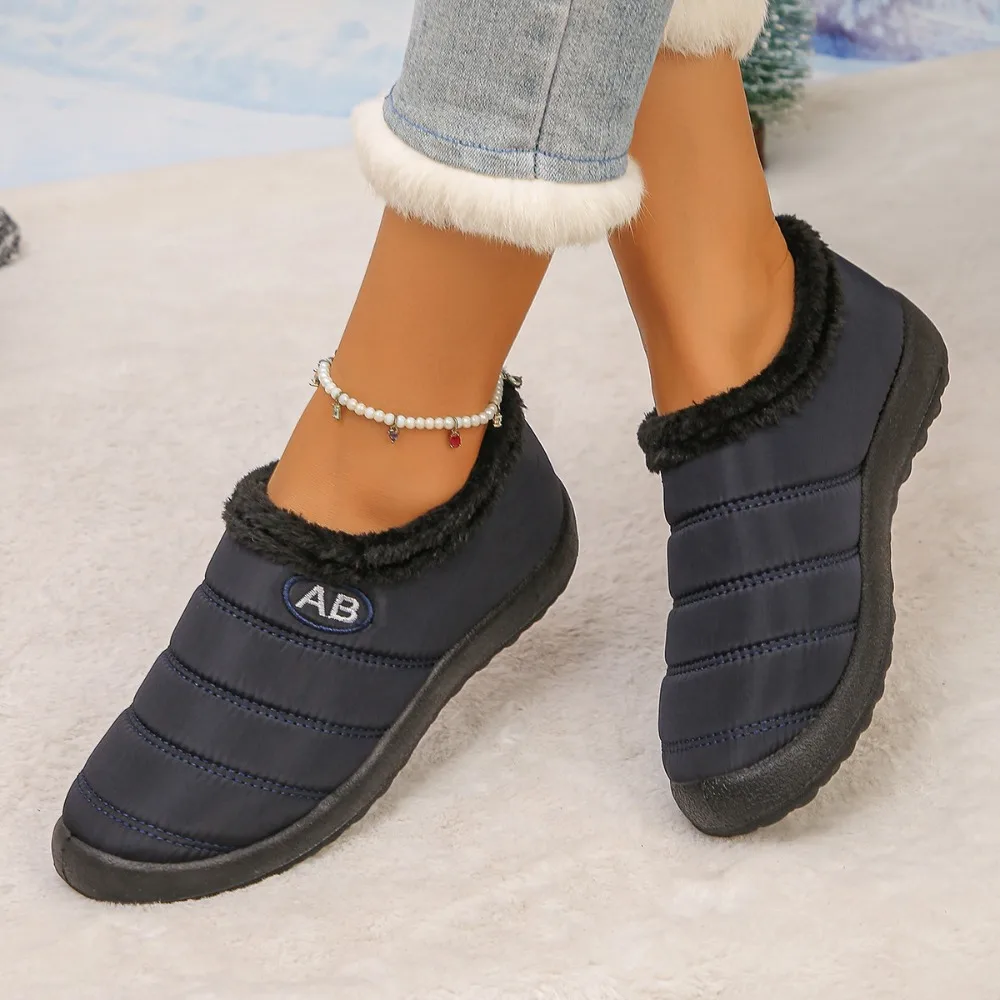 Women Snow Boots Winter Casual Slip-On Shoes Warm Fleece Lined Leisure Waterproof Cotton Boots Round Toe Flat Comfortable Shoes