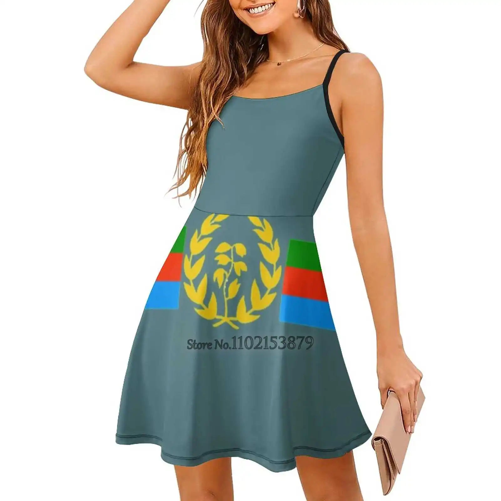 Eritrean Flag - Eritrean Emblem & Eritrea Flag Shirt Back Lacing Backless Dress Square Neck New Plus Size Elegant Women Dress