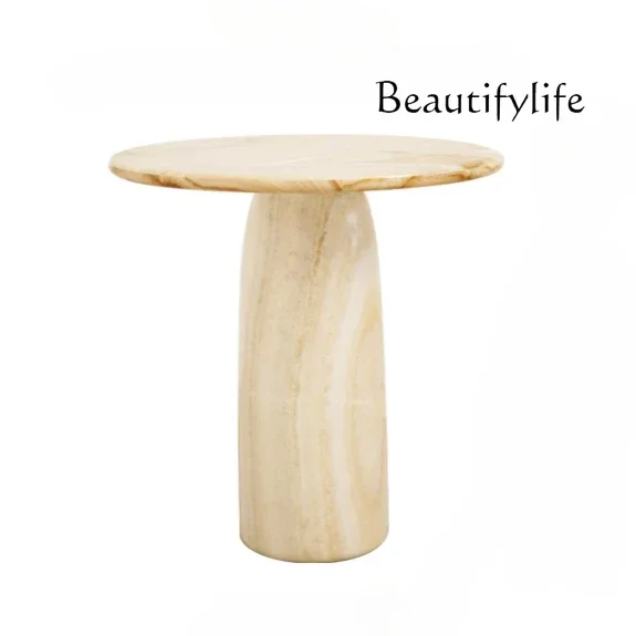 

Wood grain jade natural marble edge few round coffee table living room sofa mini small coffee table designer