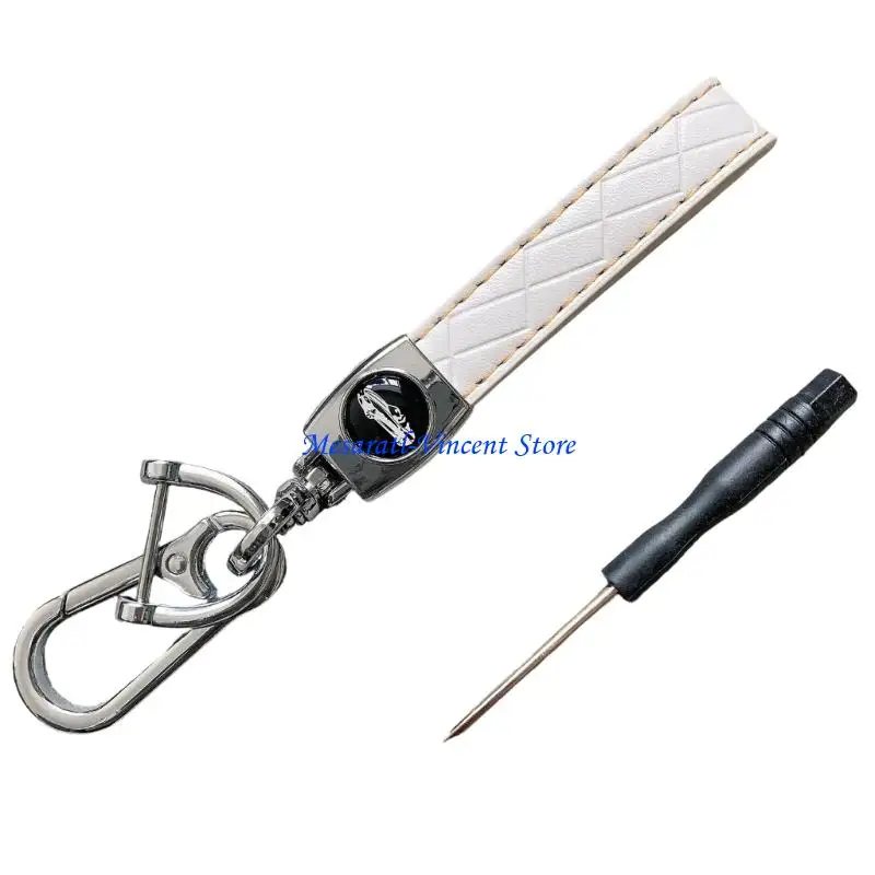 A70F Refined Braided Leather Look Keychain with Metal Pattern for Key Organization