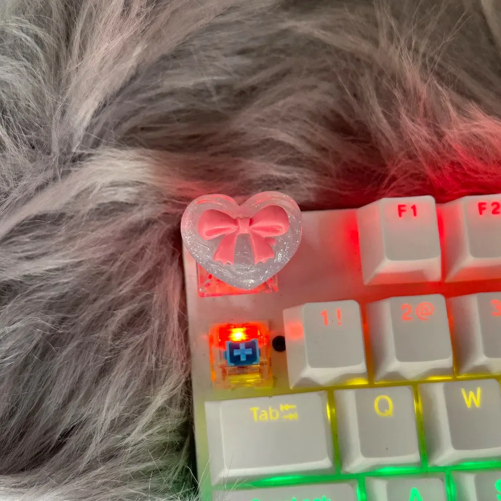 Kawaii Heart Shape Keycap Bow Decor Transparent Keycap for Cherry MX Switch Custom ESC Key DIY Game Mechanical Keyboard Ornament