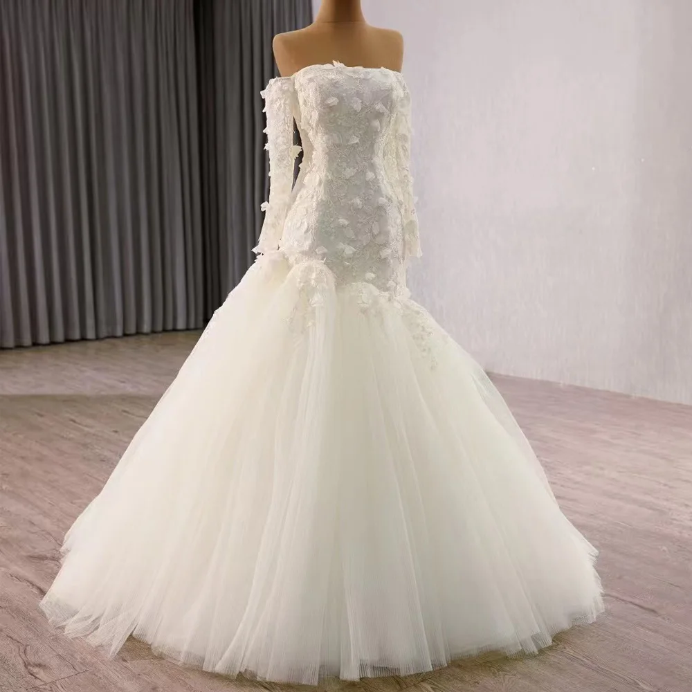 Vestido De Novia sin tirantes estilo princesa con mangas largas con cordones en la espalda apliques bordados 2026 Vestidos largos De Novia
