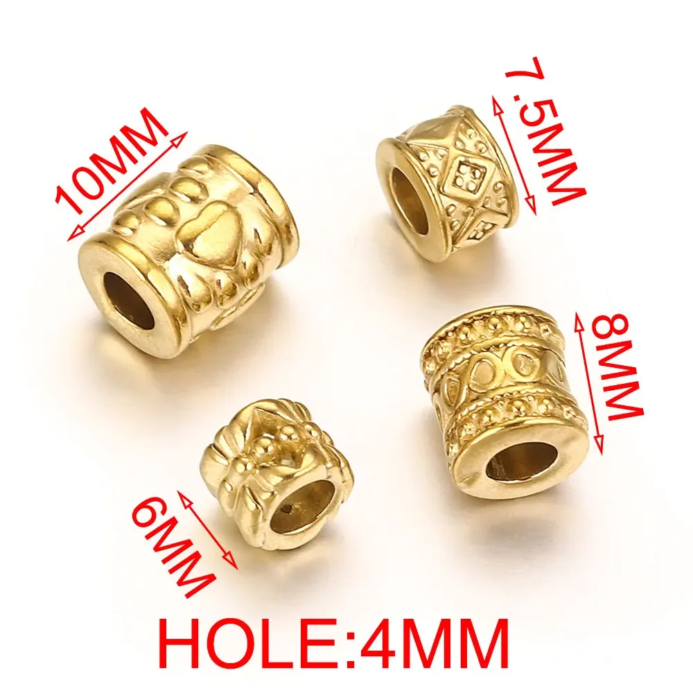 5pcs Stainless Steel Beads Large Hole Cylinder Tube Dog Footprint Spacer Bead for Bracelet Jewelry Making Materials Accessories