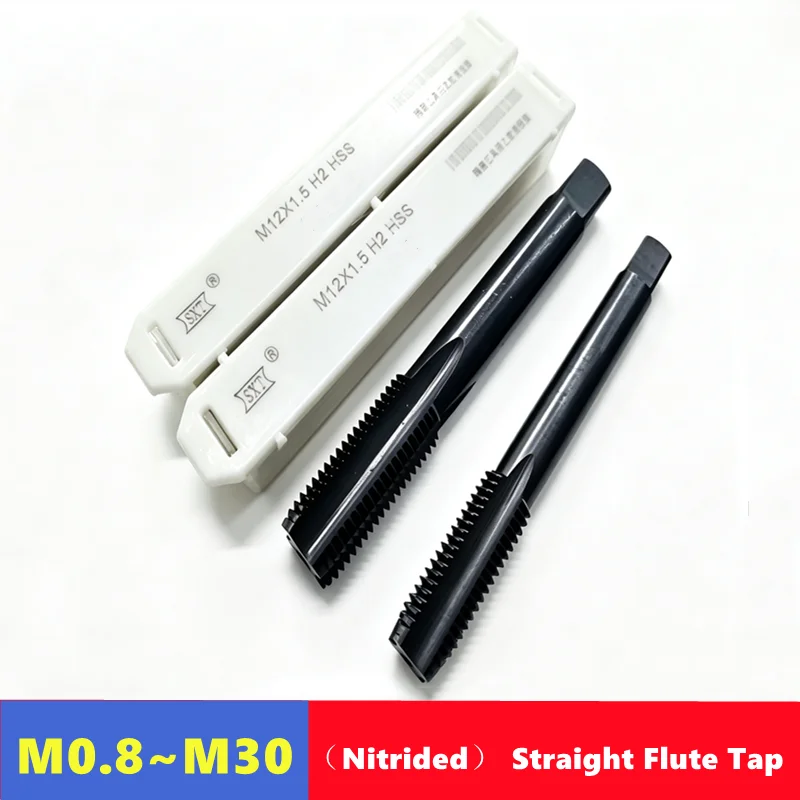 Nitrided HSS Straight Flute Machine Tap M0.8-M30, Right Rotation for Internal Thread Tapping Tool in Machine Tools