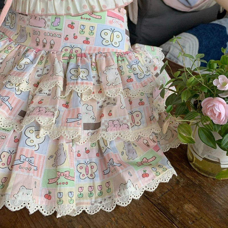 Sweet Lolita Style Cake gonna donna Kawaii cutton Butterfly Print gonne a pieghe Gothic Y2k Girls Short Fairy Party minigonne