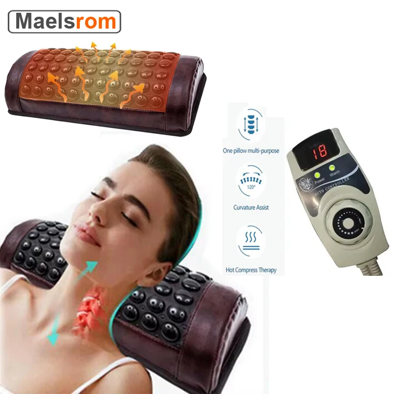 Heating Jade Pillow Far Infrared Neck Massage Memory Foam Cervical Vertebra Pillow Tourmaline Bianstone SleepPillow Relieve Pain
