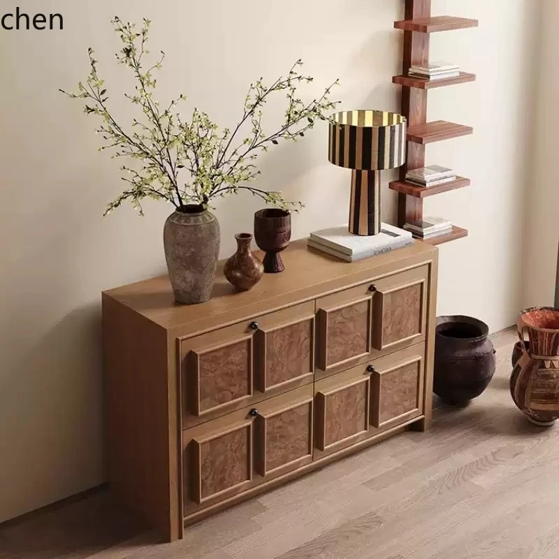ZML simple solid wood four drawers drawers retro living room entrance antique bedroom storage cabinet