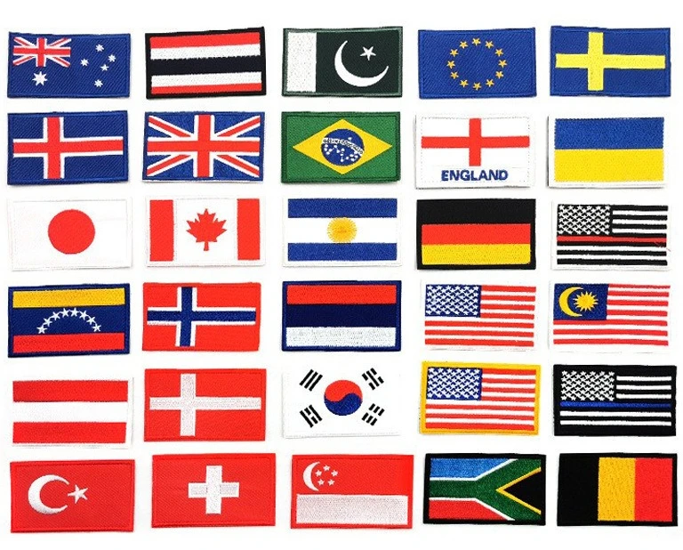 8x5cm National Flags Embroidered Patches with Hot Glue Backing Asian European American Countries Iron-on Flag Badge Customizable