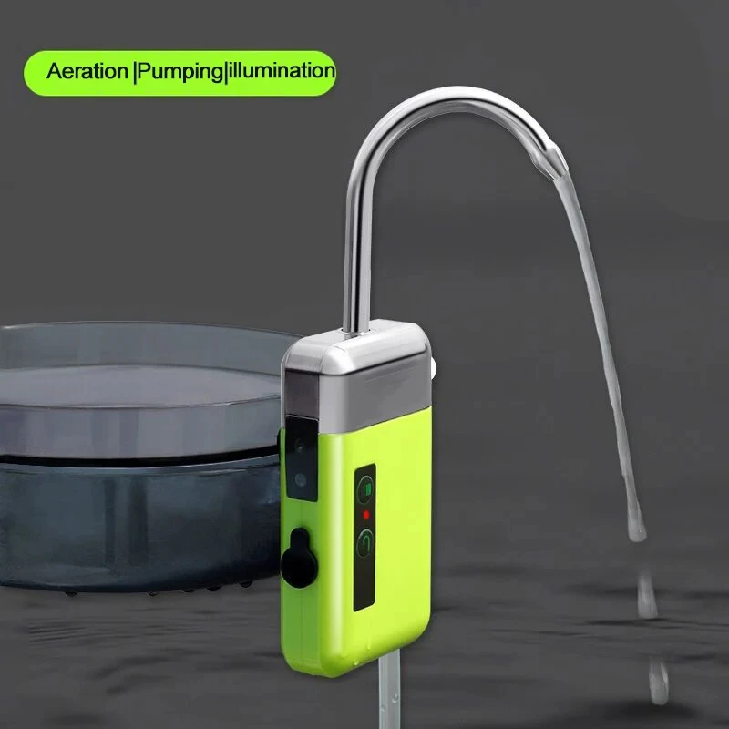 مضخة أكسجين صغيرة محمولة، مع أنبوب حجري هوائي، ثلاثة في واحد، شحن USB، مضخة مياه أوتوماتيكية، إضاءة LED،