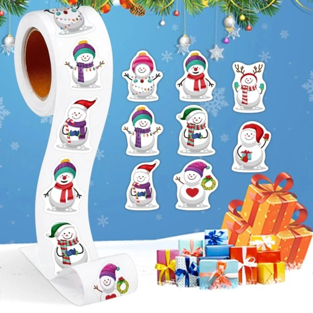 500pcs/roll Heterotypic Christmas Themed Snowmans Stickers DlY Decoration Gift Stickers Holiday Party Decoration Labels