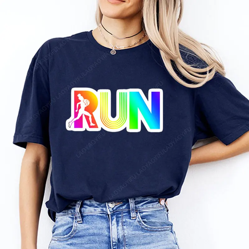 Camisetas Mujer Run Fit Running Casual All-Match cuello redondo ropa al aire libre deporte Y2k Camisa ropa de calle