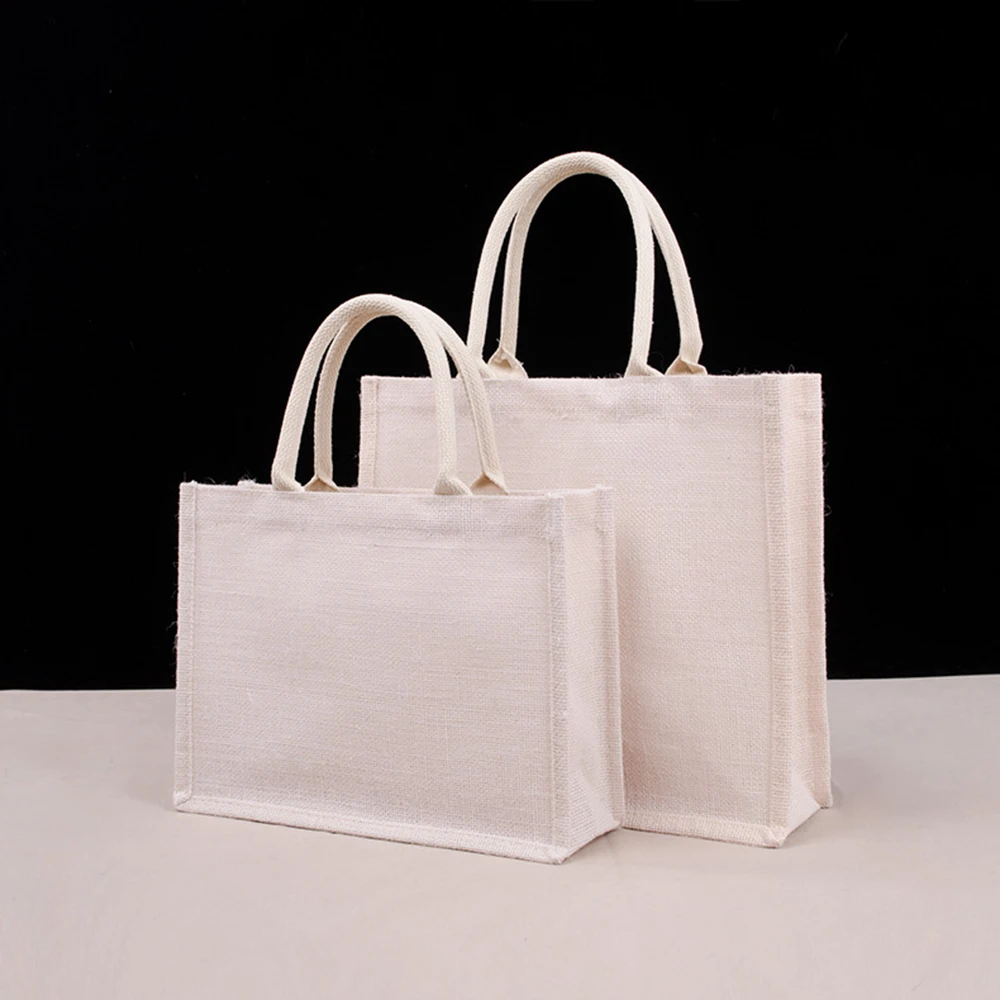 Unisex Tote Bag Simple Large Capacity Burlap White Black Shopping Bag Portable Eco-Friendly Handbag Multi Size Shoulder Bag New