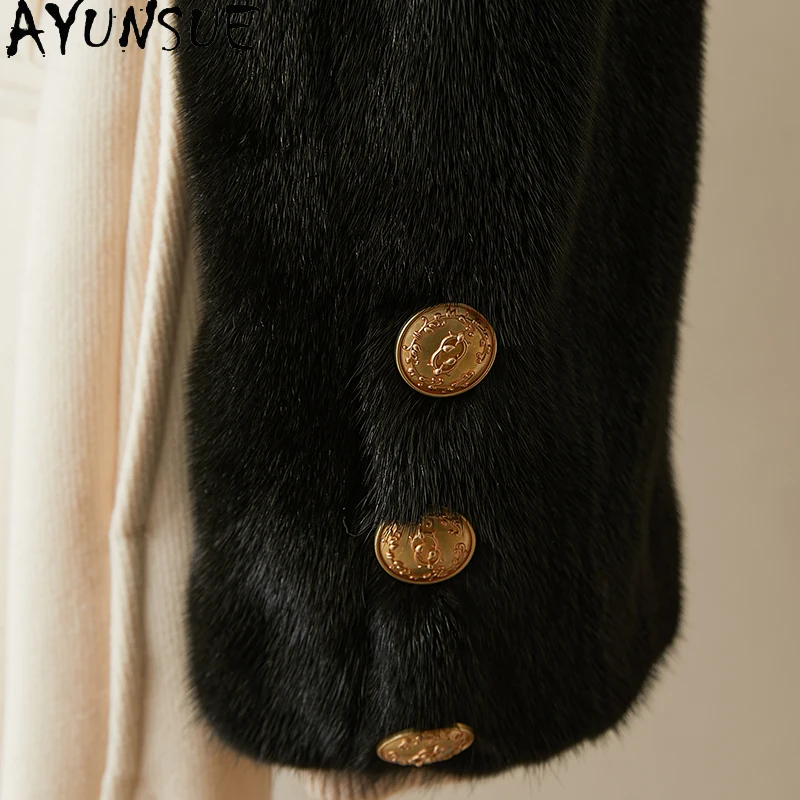 AYUNSUE Natural Mink Fur Jacket Woman Fashion Suit Collar Real Fur Jacket for Woman Clothes High Quality Whole Mink Шуба Женская