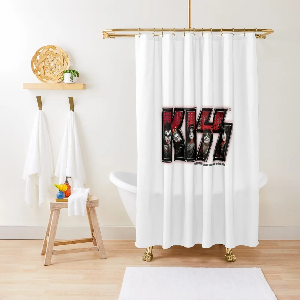

KISS  rock music band - Logo Red and Black Shower Curtain Funny Shower Anime Bathroom Bathtub Curtain