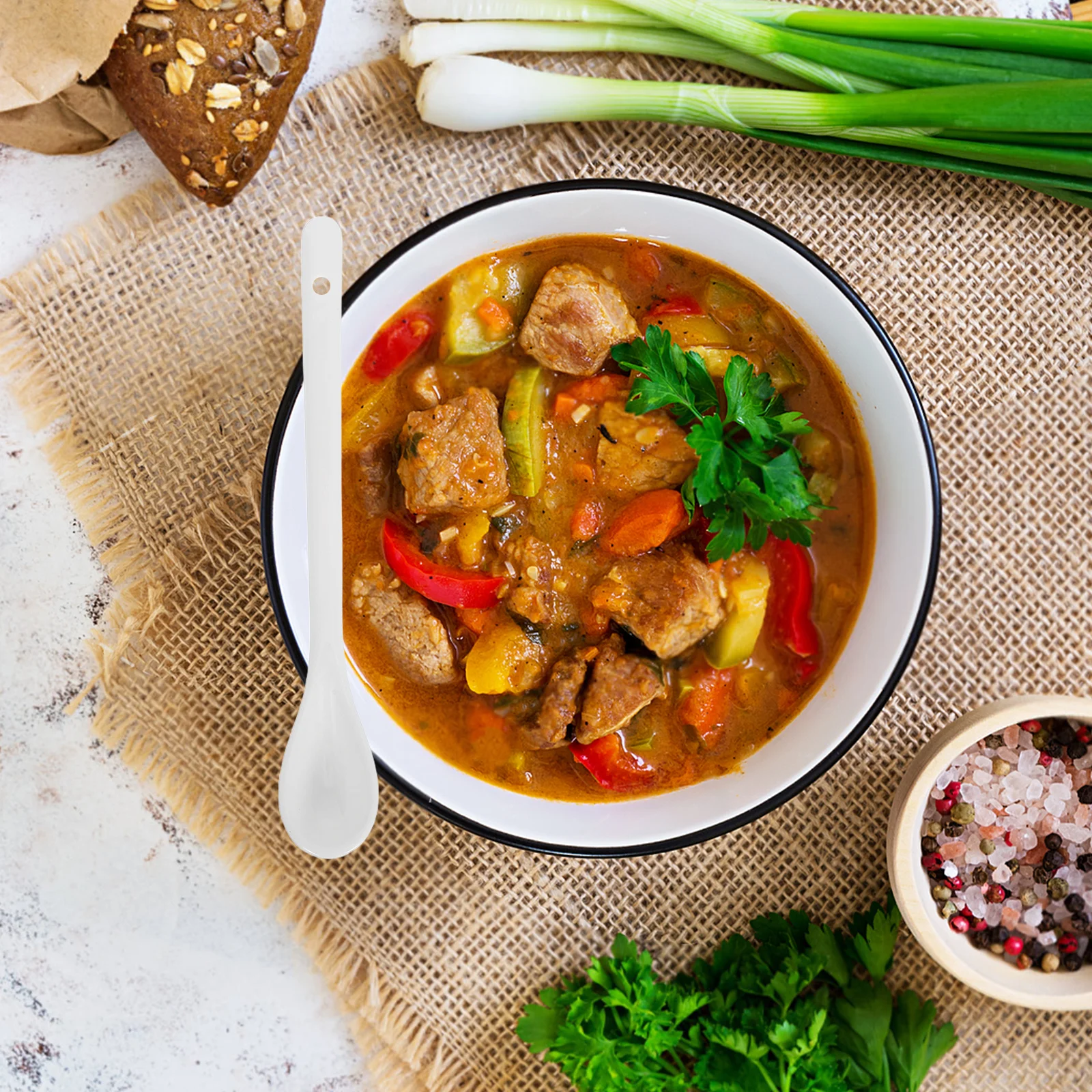 Cucharas de cerámica de gran tamaño, juego de cucharas de sopa reutilizables, cubiertos de porcelana de calidad alimentaria, mango largo, sopa de arroz Miso chino asiático, 5 uds.