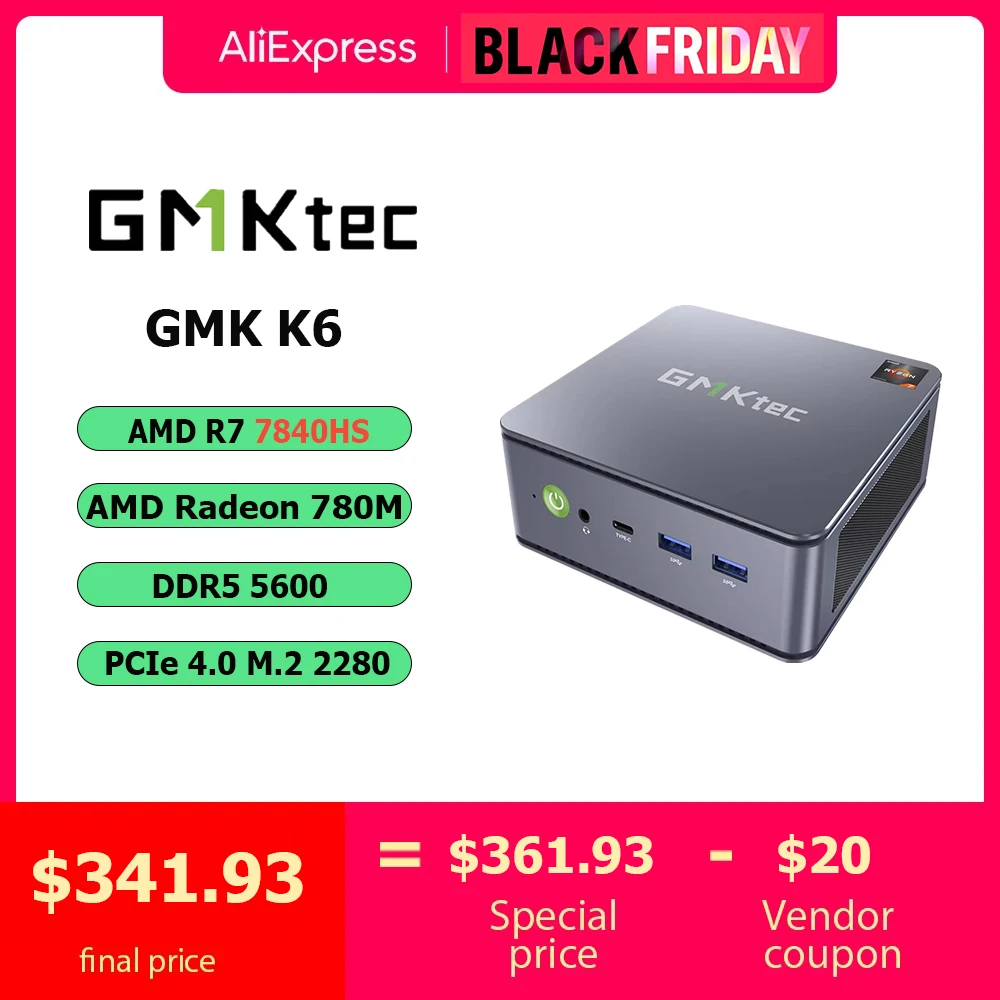 GMKtec K6 Desktop AMD R7 7840HS Gaming Mini PC 8-core 16-thread 16/32GB DDR5 512GB/1TB SSD Computer PC Mini Computer Gaming PC