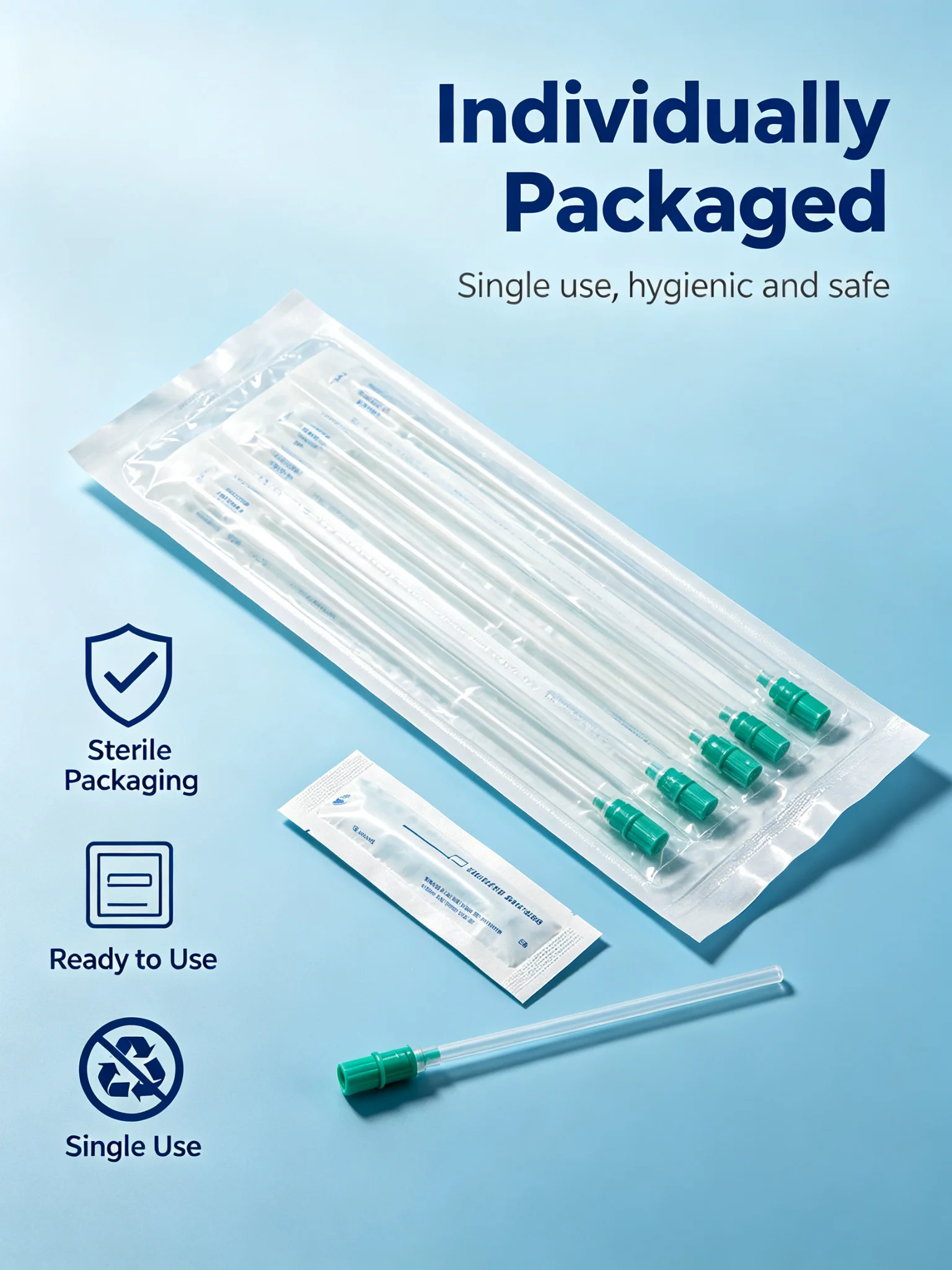 100PCS Disposable PVC Urinary Catheter Sterile Single Use Soft Transparent Fr/Ch 8 10 12 14 16