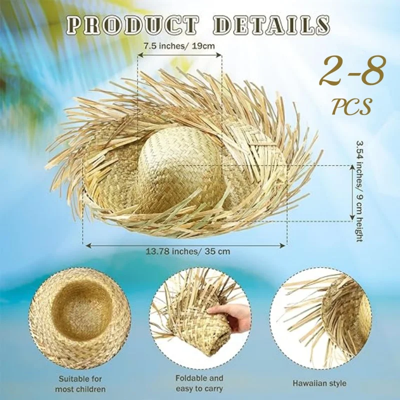 6-120PCS Hawaii Straw Hat Mexican Sombrero Hats Luau Beachcomber Hats Festa Junina Party Favor Straw Farmer Hat