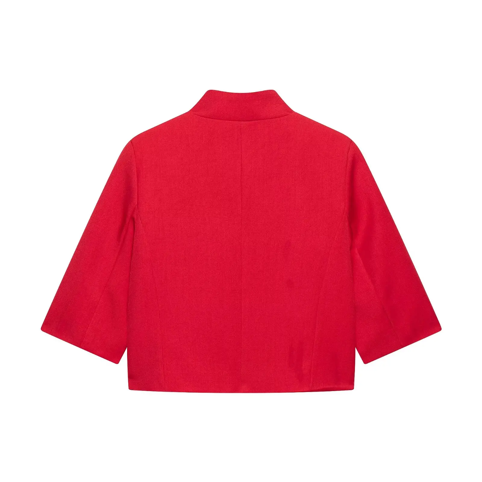 HH Damen Minimalistischer Stehkragen Crop-Blazer Halber Ärmel Asymmetrische Knopfleiste Kurze Jacke Frühling Sommer Business Casual Wear – Detail 12