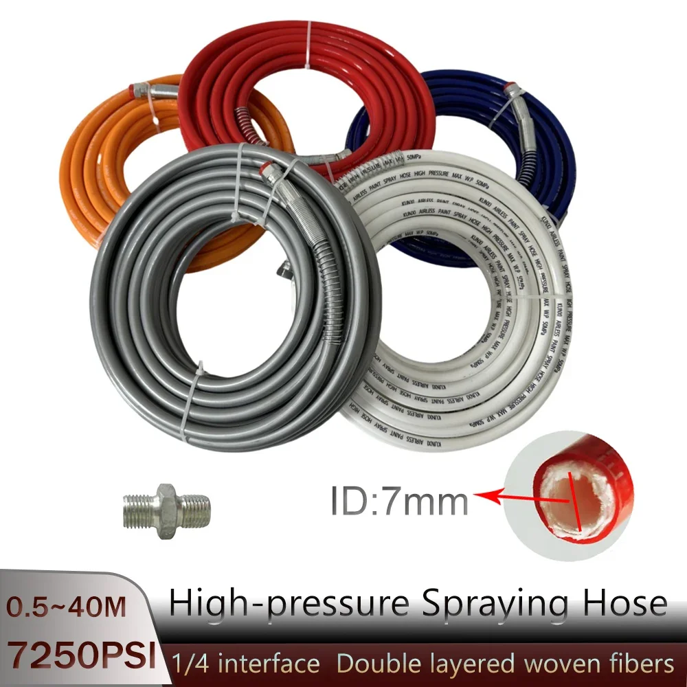 0.5-40 Meters Pressure 7250PSI Multi-color Optional 1/4 Interface High-pressure Airless Spray Hose Woven Fiber Tube