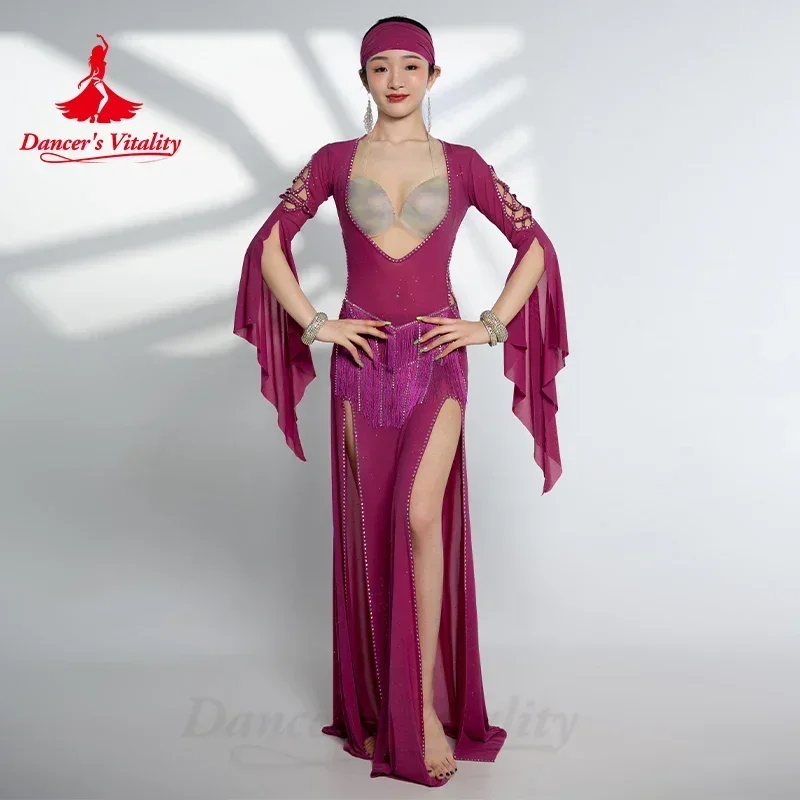 Bellydance Clothing for Women Customized Elegant and Sexy AB Stones Tassel Robe Oriental Dance Professional Performance Costume