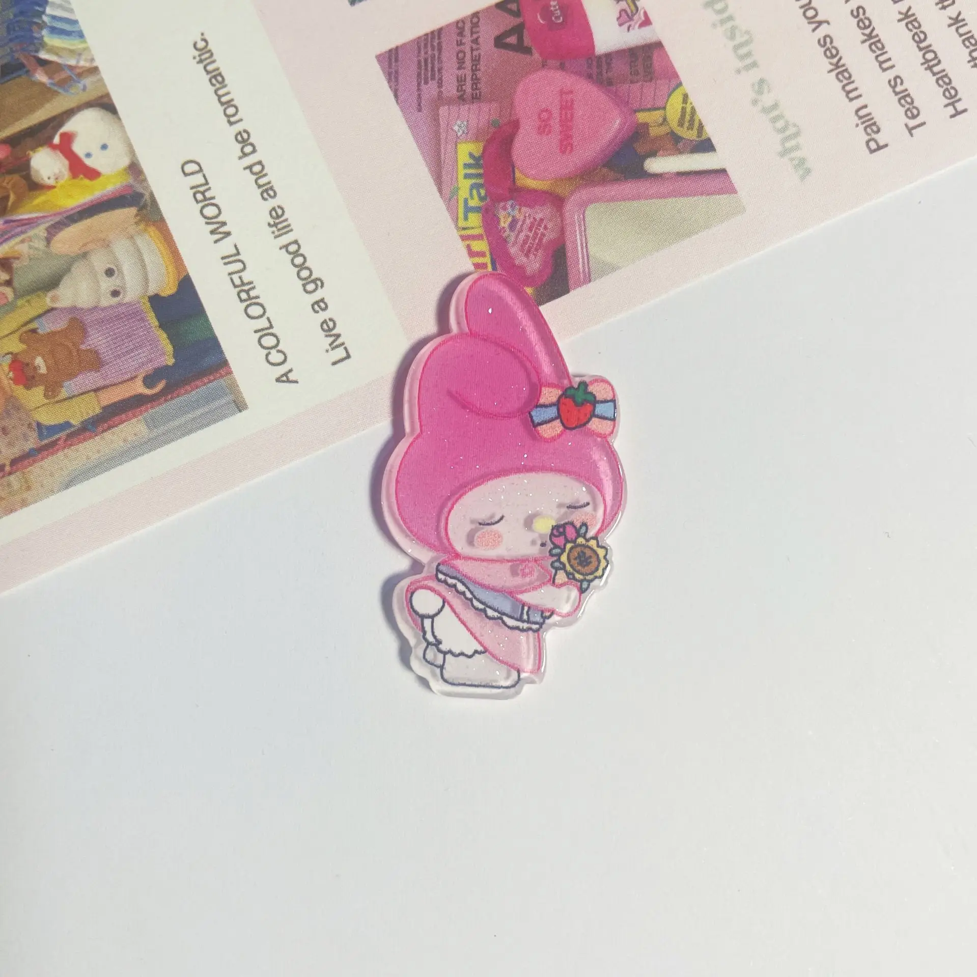 10 pçs novo acrílico kawaii bonito dos desenhos animados da menina coração anime adesivo série clipe livro diy moda hairpin decoração artesanato