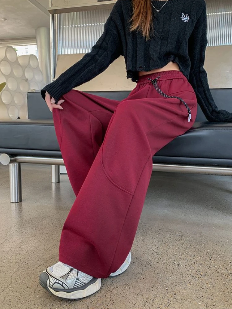 女性用ワイドレッグパンツ,スリム,伸縮性ウエスト,シンプル,オールマッチ,レジャー,ストリートウェア,韓国ファッション,秋,学生向け