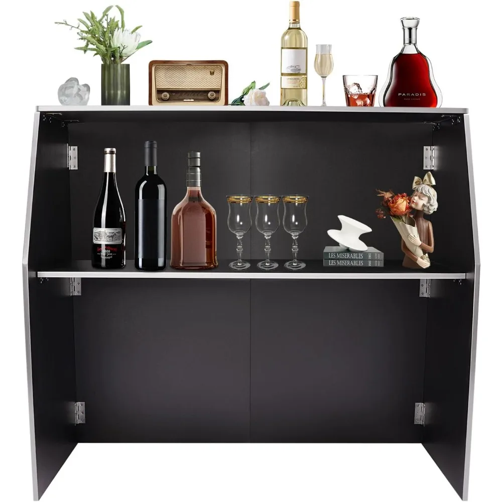 

Folding Event Bar with Top & Middle Shelves, Foldable Portable Bar Cabinet Portable Bar Table for Events Indoor Outdoor Folding