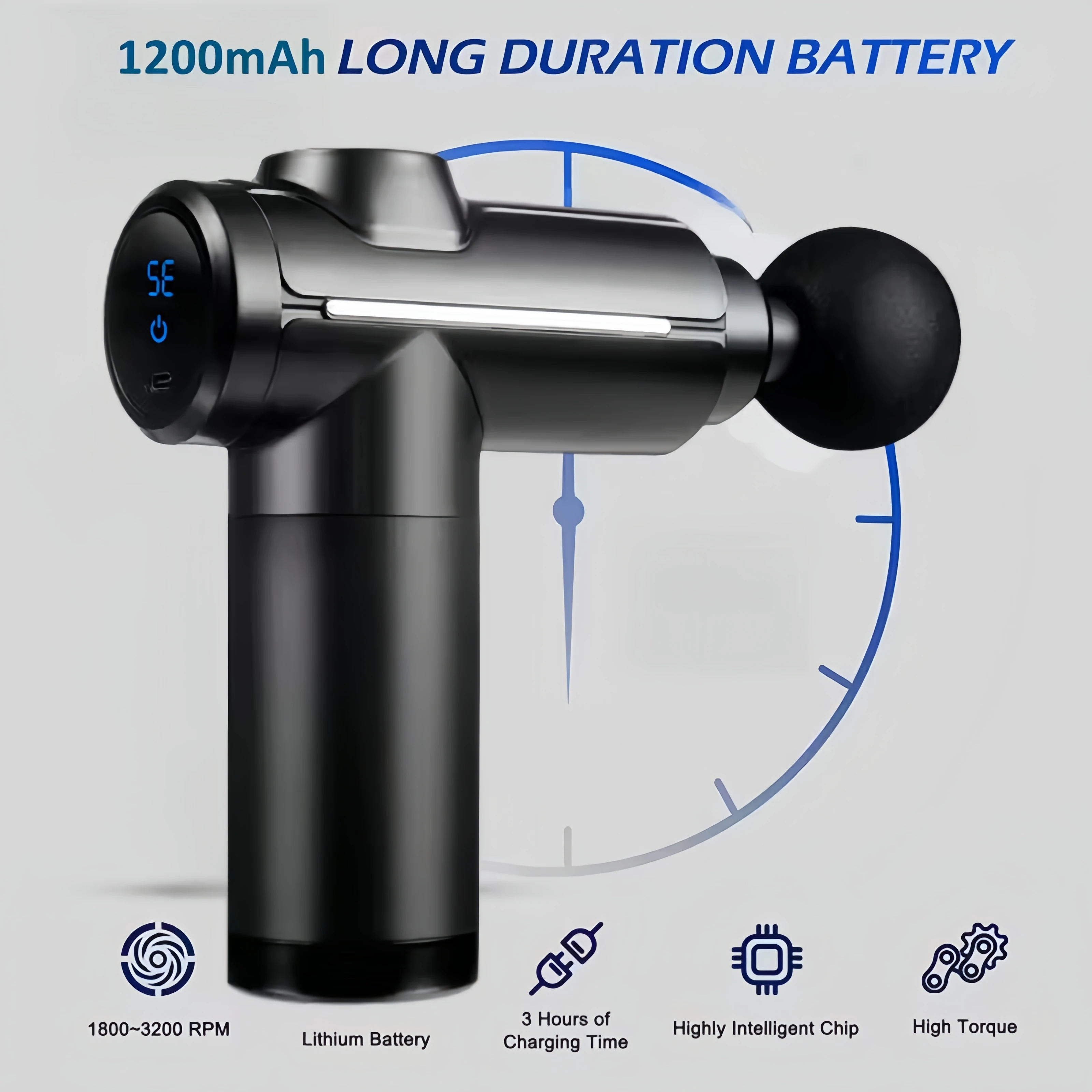 Pistola de masaje Masajeador de percusión muscular de tejido profundo, 32 velocidades con pantalla táctil LCD 8 cabezales Hombro Cuerpo Cuello Espalda Relajación
