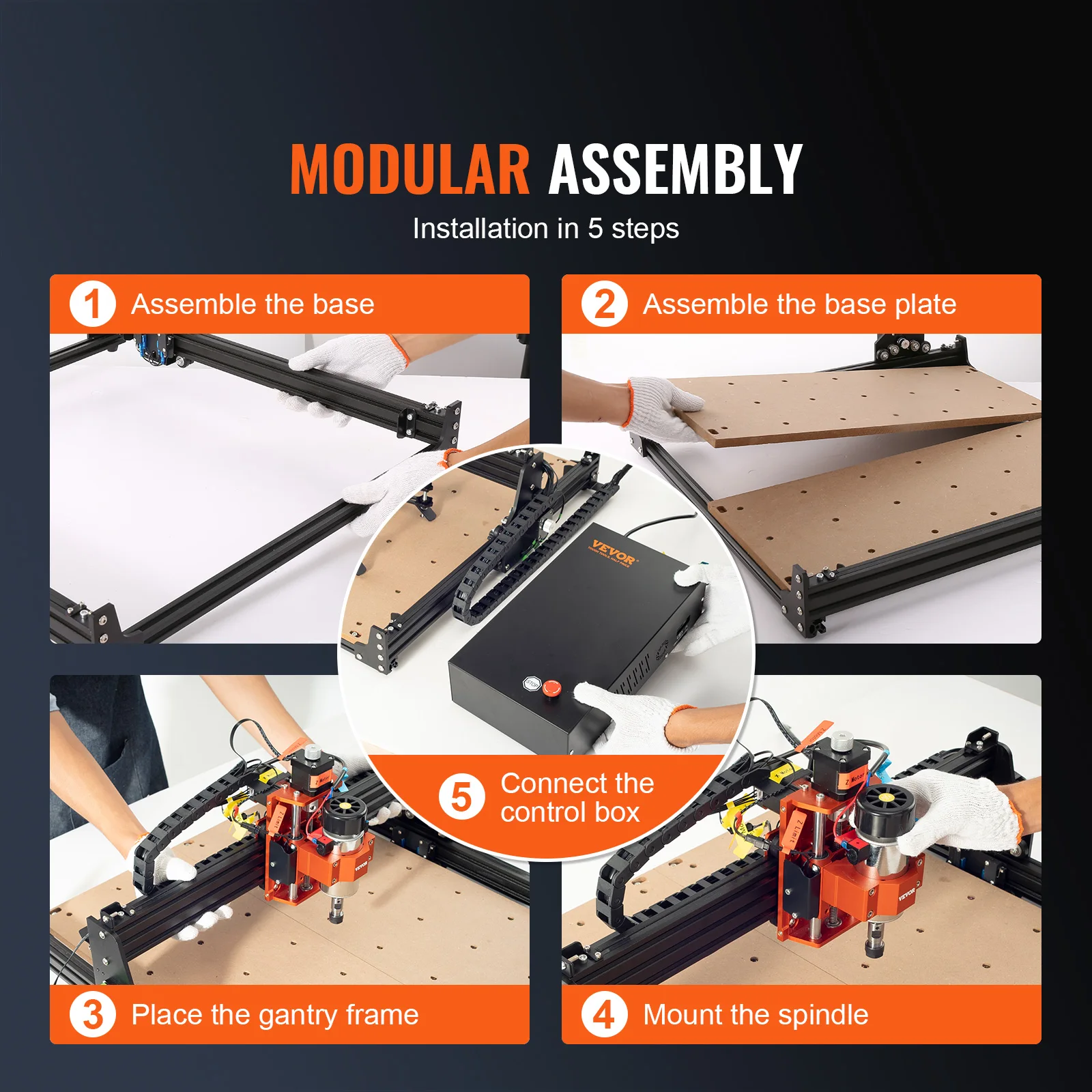 Vevor 300W Cnc Router Machine 3 As Grbl Controle Houtgravure Freesmachine Set 400X400X75 Mm Oppervlakte 1200 Rpm