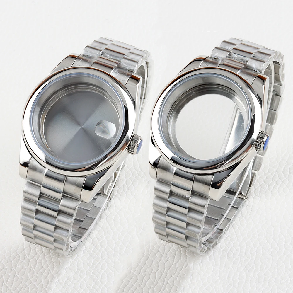 

Silver 36mm/39mm Watch Case 20mm Stainless Steel Presidential Strap Set for Datejust Seiko NH35 NH36 Movement 28.5mm Dial