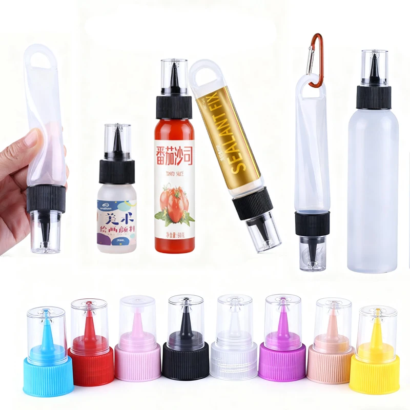 ขวดบีบพลาสติก PE แบบเติมได้ 10 ชิ้น ขนาด 30-120 มล. พร้อมฝาปิดกันฝุ่นแบบยาว สำหรับใส่ของเหลว เช่น กาว สี ใช้สำหรับพกพา