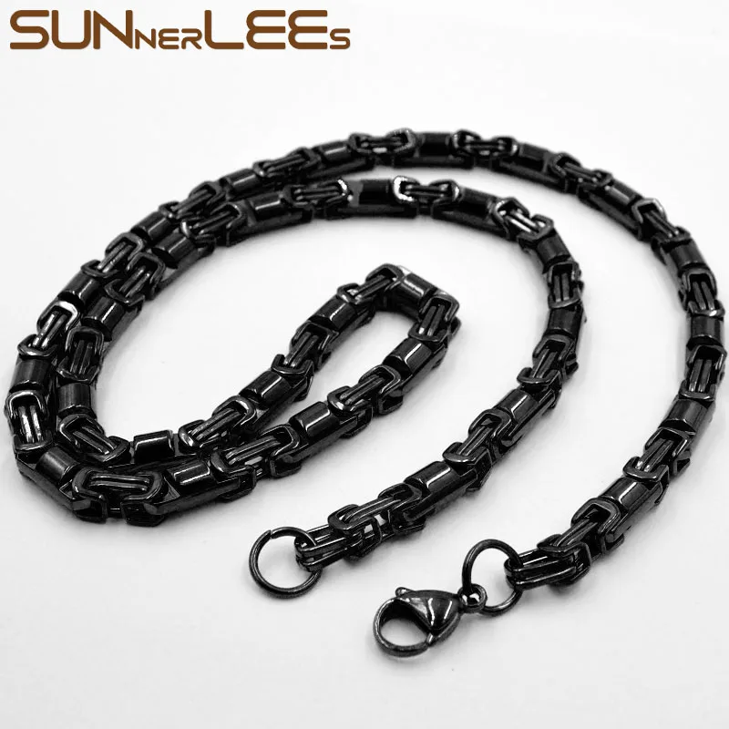 SUNNERLEES Jewelry Stainless Steel Necklace 6mm Geometric Byzantine Link Chain Silver Color Gold Plated Men Women Gift SC136