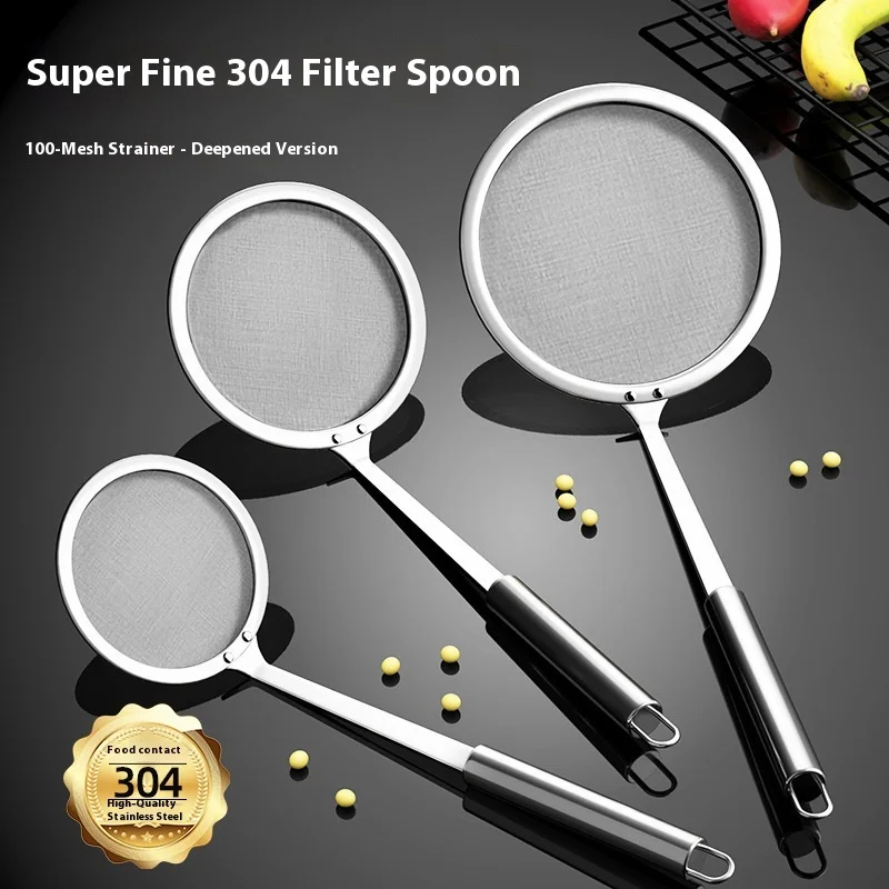 

304 Stainless Steel Fine Mesh Sieve Kitchen Skimmer 100 Mesh Ultra-Dense Oil Separation Spoon for Home Use Foam Beating Sieve Sp