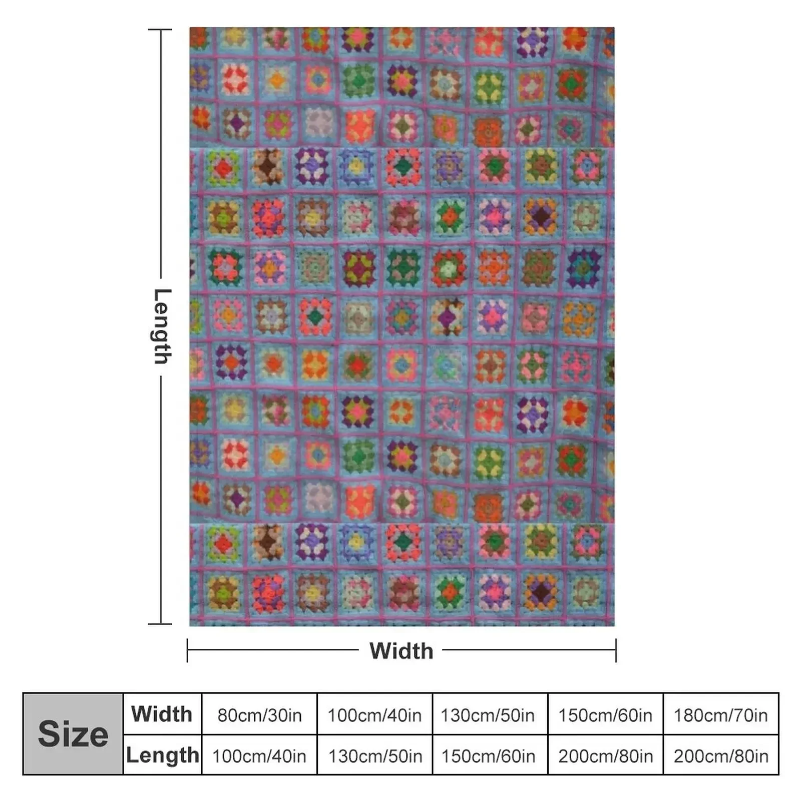 Granny square afghan - multi on blue Throw Blanket couch cozy soft plush fuzzy picnic outdoor blanket